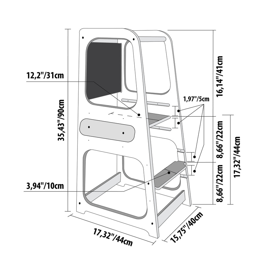 Montessori Helper Tower Step Stool / Kitchen Tower with BLACKBOARD