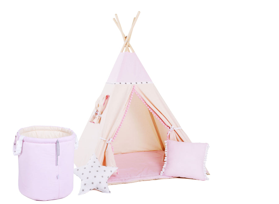 Soft Pink Fairytale Tipi Tent Set – Whimsical & Comforting by Sówka at brixbailey.com