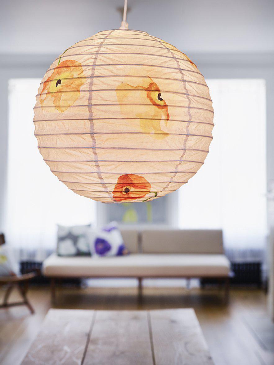 Peach Poppies on Grey Hanging Lantern