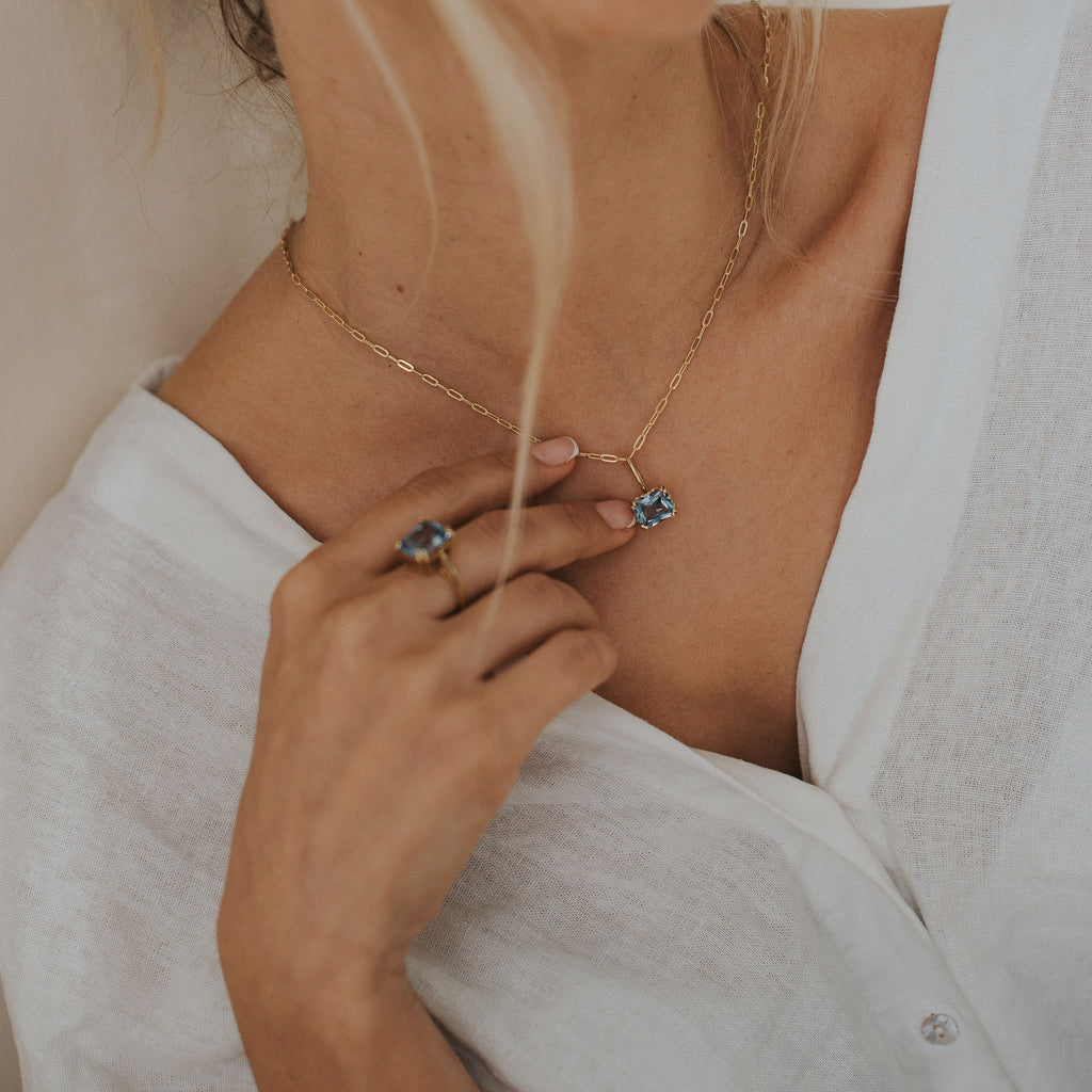 Large Gold Blue Topaz Necklace - Astrid