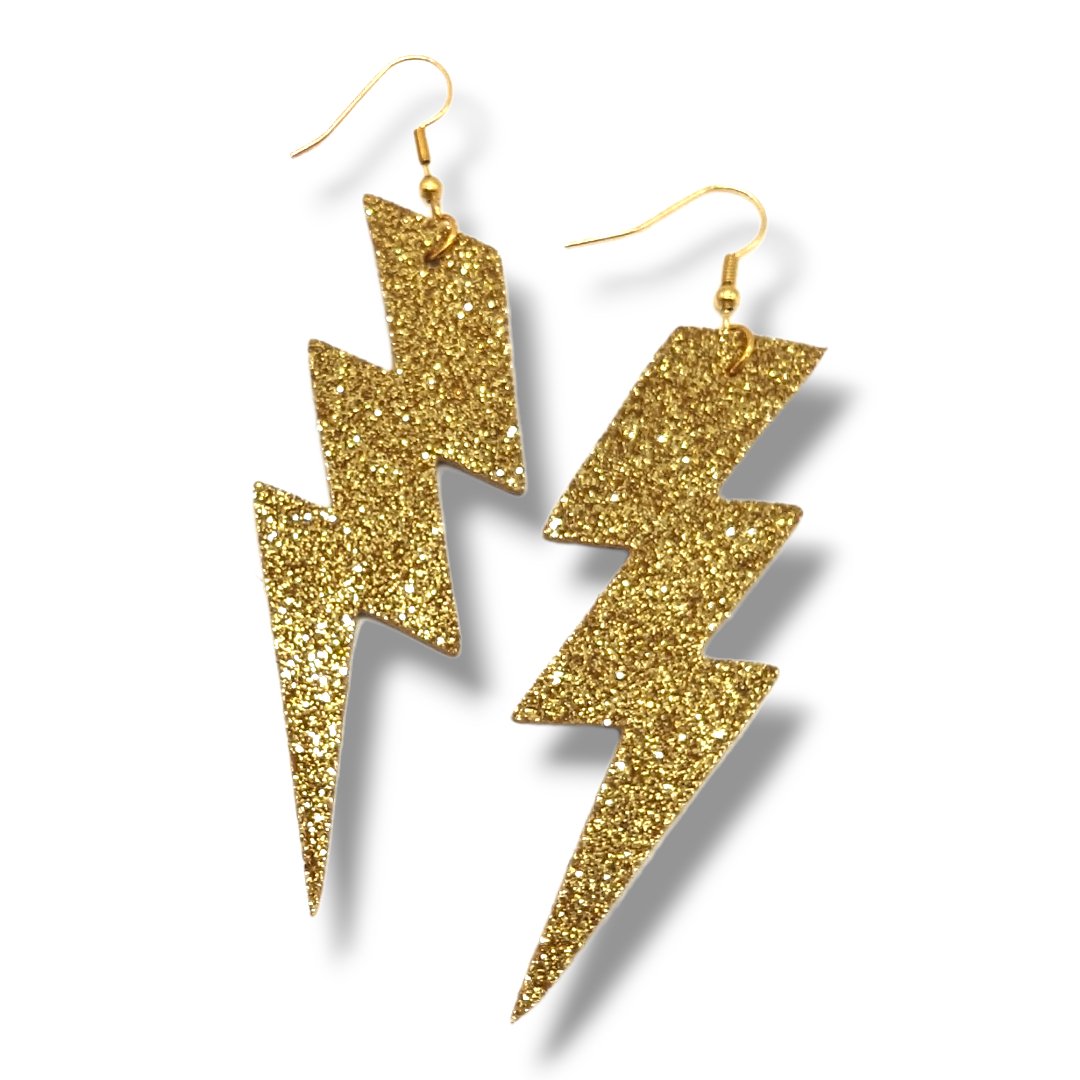 Large glitter triple lightning bolt earrings