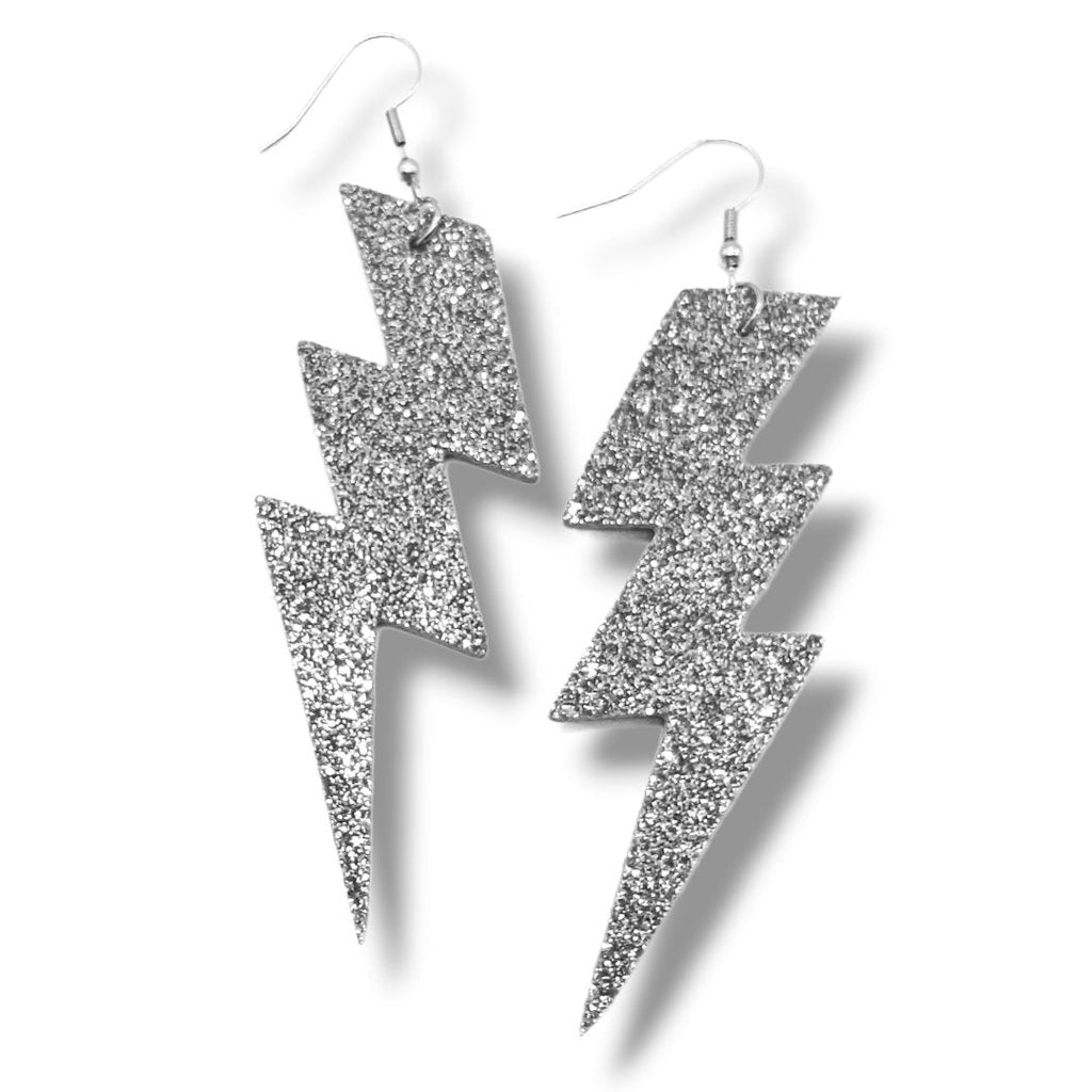 Large glitter triple lightning bolt earrings