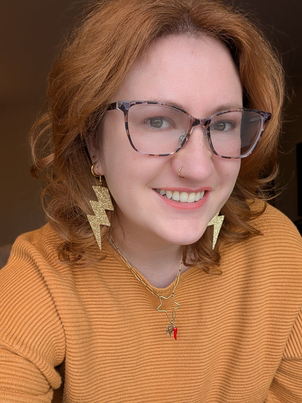 Large glitter triple lightning bolt earrings