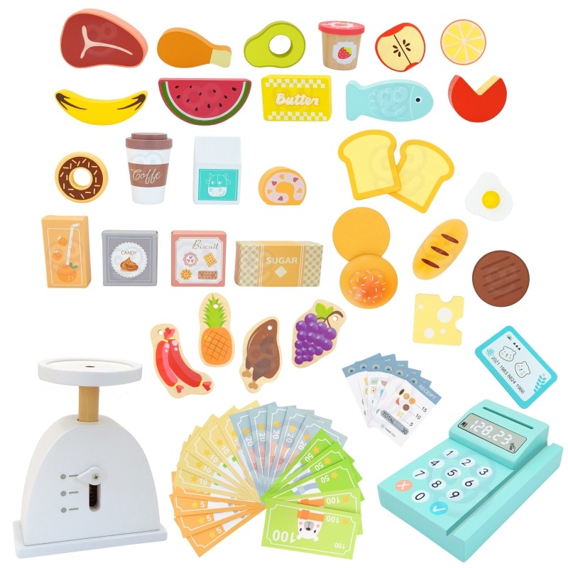 a child's hand using the green food truck's card reader during imaginative play