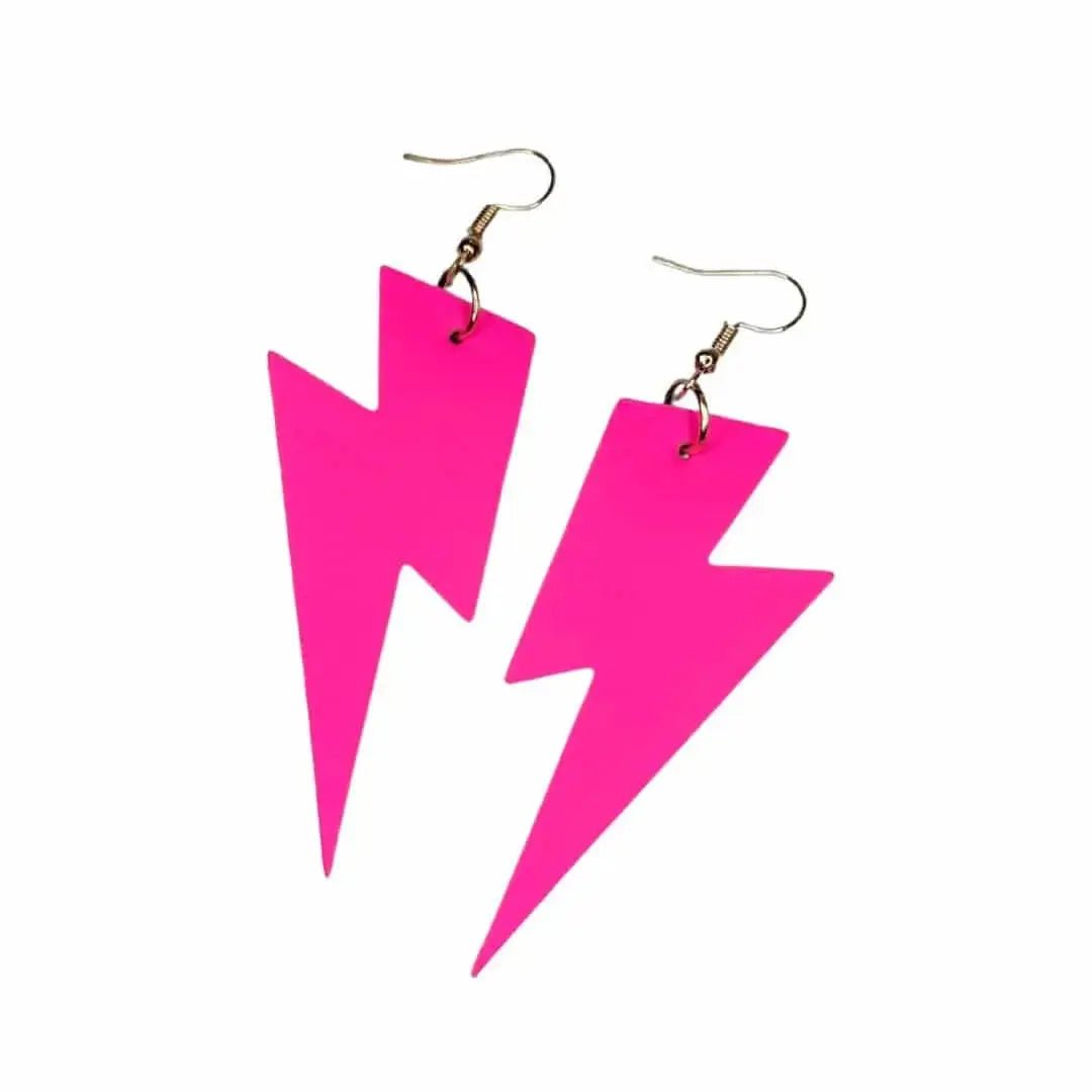 Large Neon Pink Cork Lightning Bolt Earrings