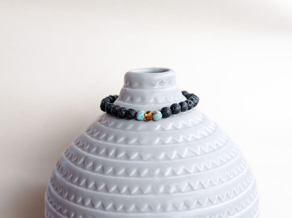 Lava Stone Bracelet with Amber and Turquoise