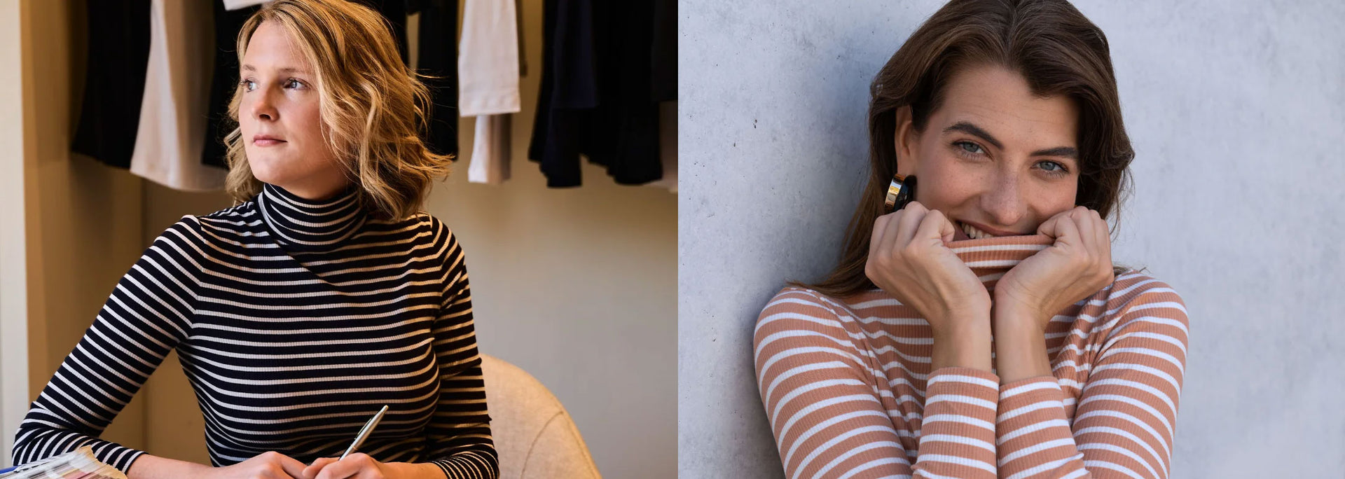 Two women wearing striped shirts at Sostter.com