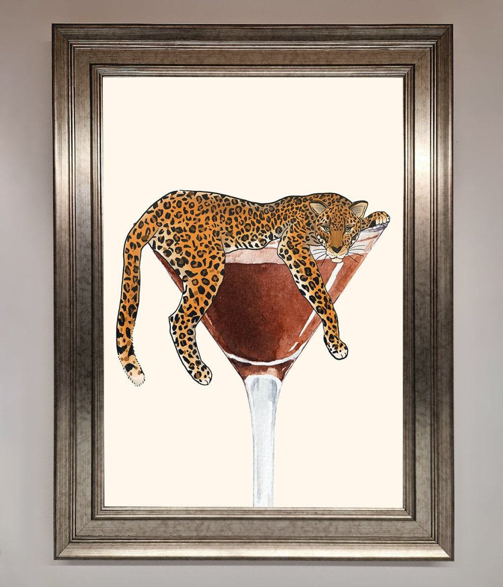 Lazy Leopard Martini Framed Poster