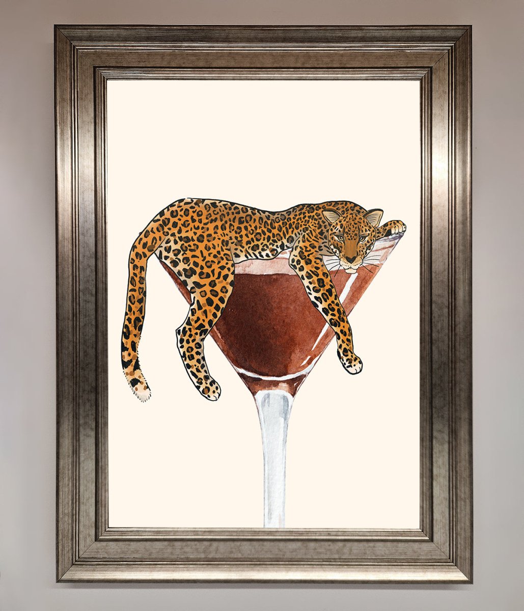 Lazy Leopard Martini Framed Poster