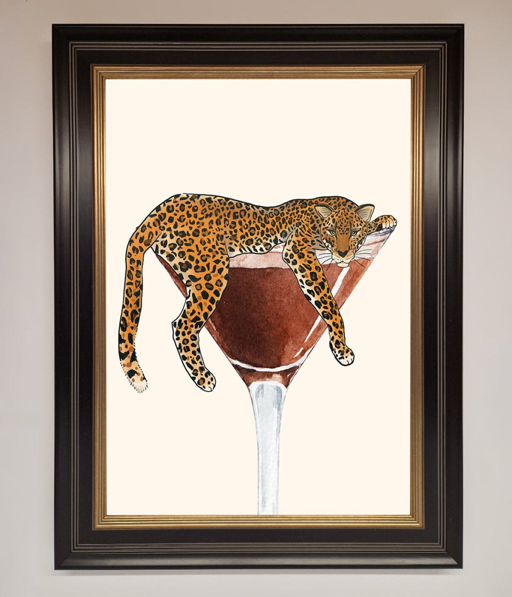 Lazy Leopard Martini Framed Poster