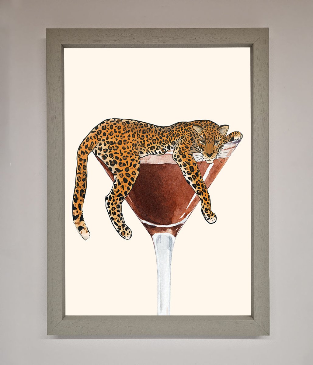 Lazy Leopard Martini Framed Poster
