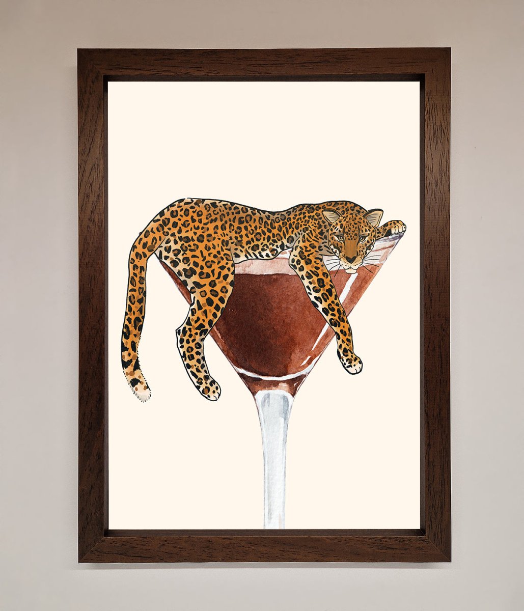 Lazy Leopard Martini Framed Poster