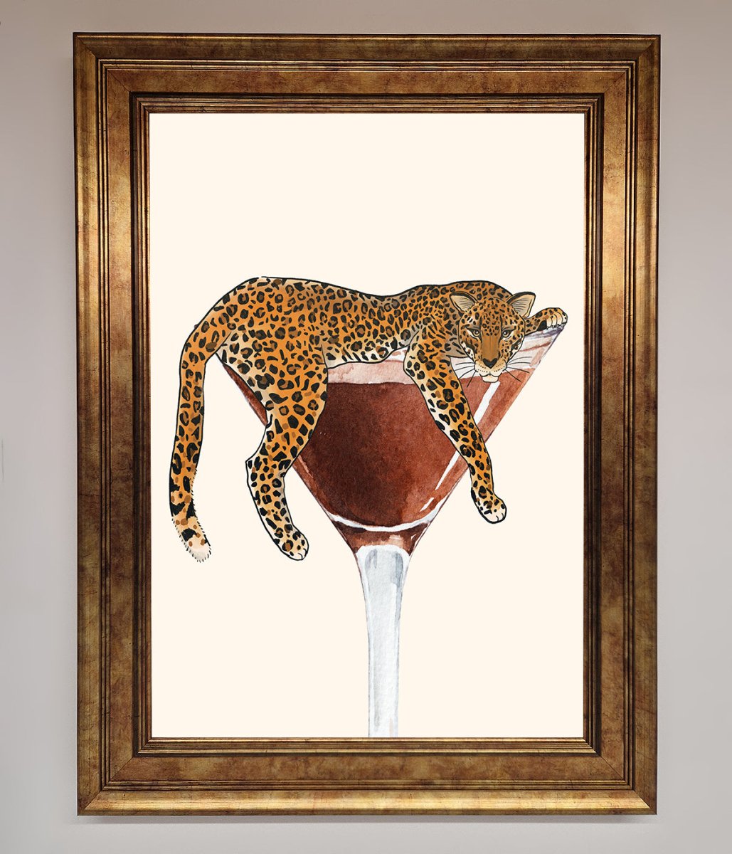 Lazy Leopard Martini Framed Poster