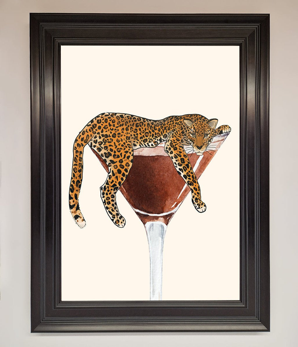 Lazy Leopard Martini Framed Poster