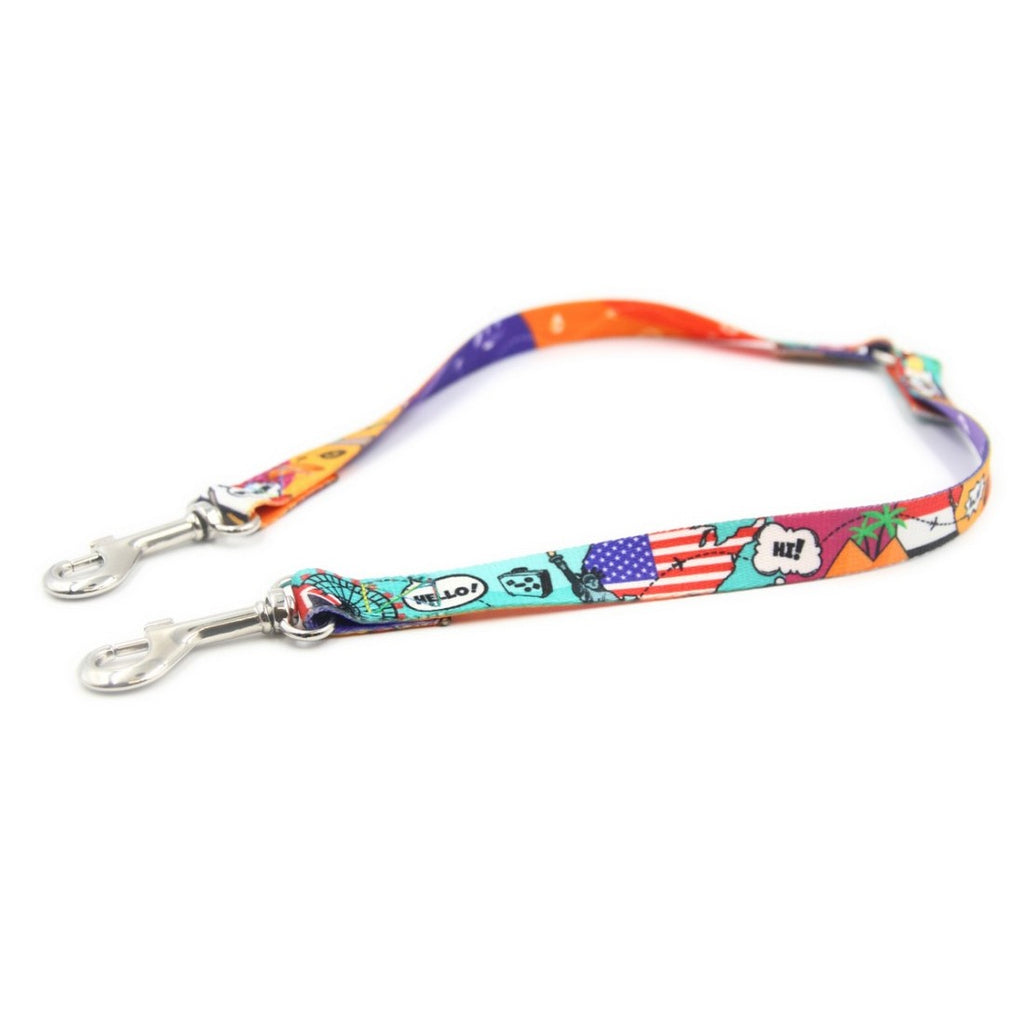 close-up of the durable 40cm woven webbing dual dog leash splitter in use