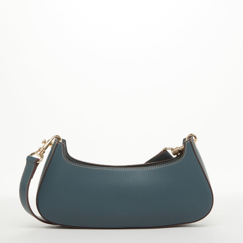 Blue Leather Baguette Bag East West Handbag