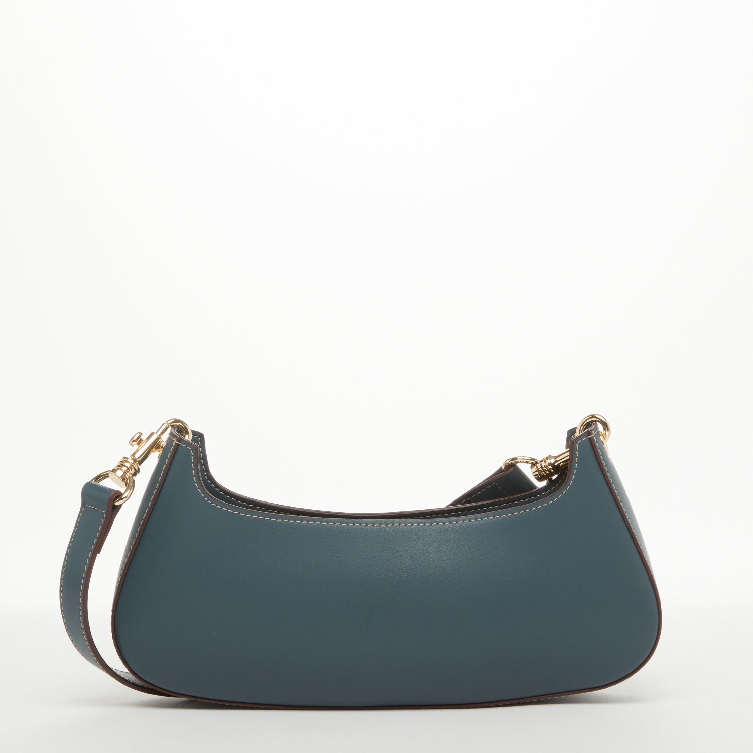 Blue Leather Baguette Bag East West Handbag