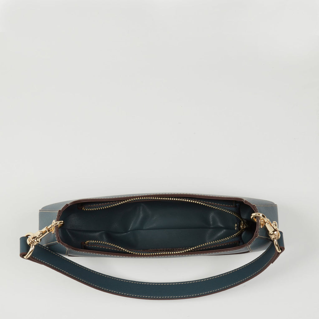 Blue Leather Baguette Bag East West Handbag