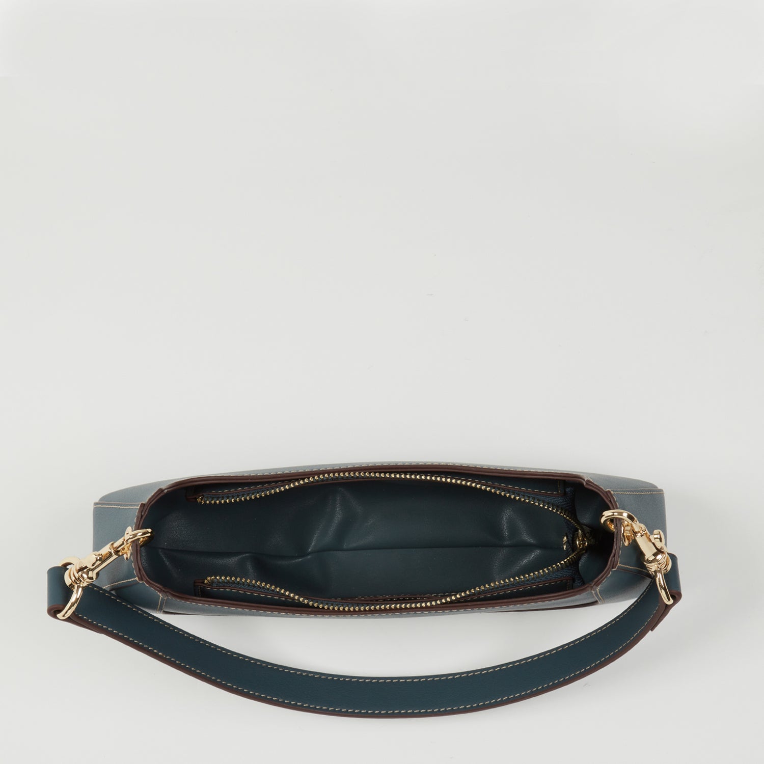 Blue Leather Baguette Bag East West Handbag