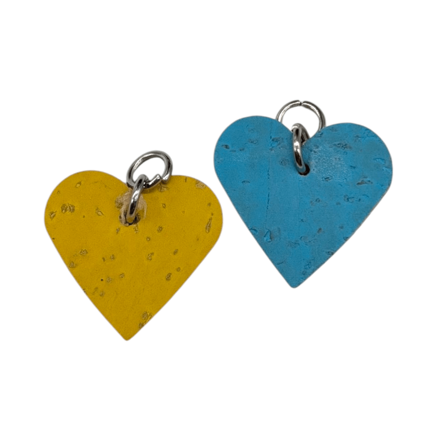 Lemon yellow and pale blue mini heart cork charms