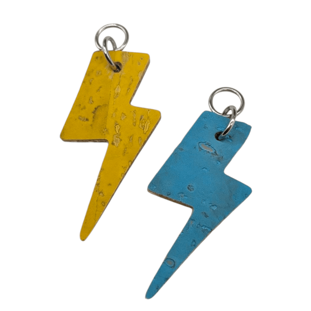 Lemon yellow and pale blue mini lightning bolt cork charms