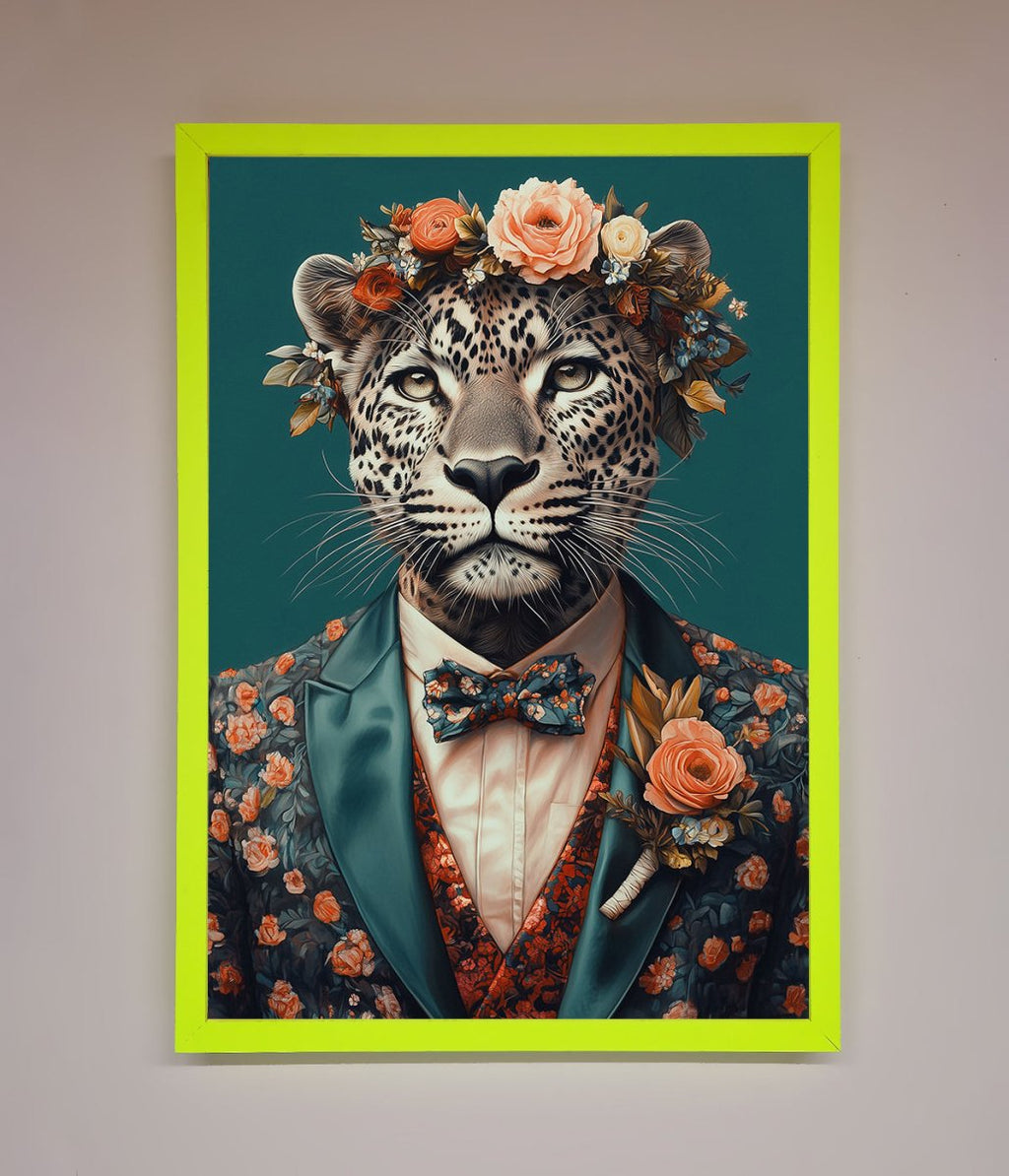 Leopard In a Suit With Flowers Framed Print