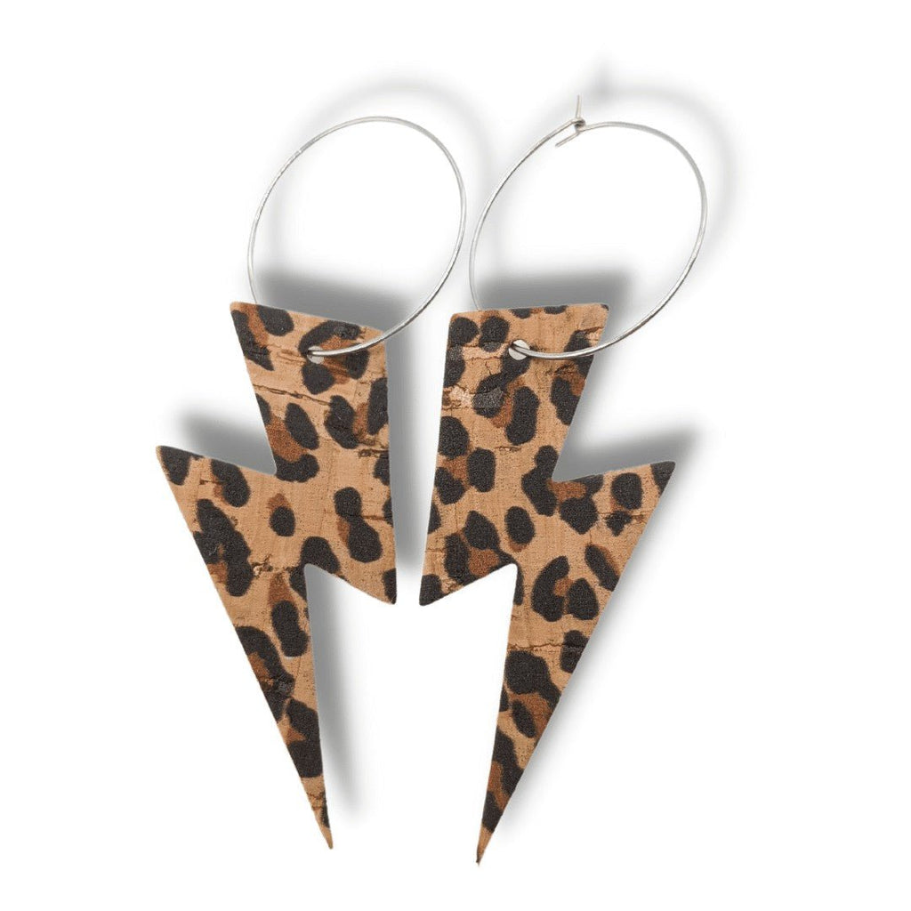 Leopard print lightning bolt earrings