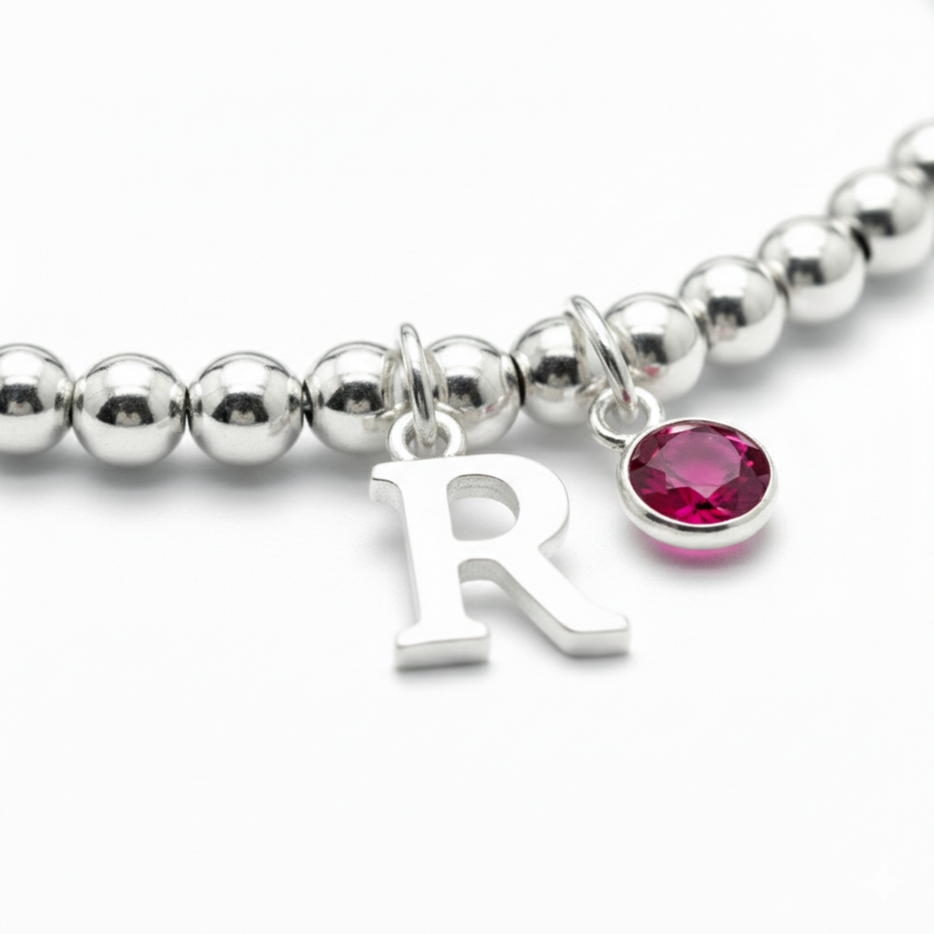 July Birthstone Initial Letter Charm Bracelet