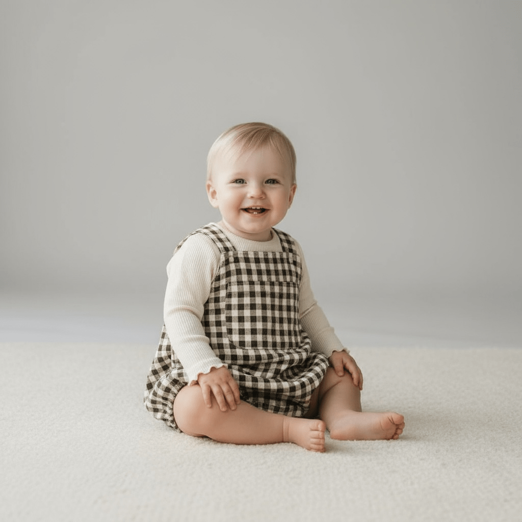 Lightweight Corduroy Baby Romper in Gingham