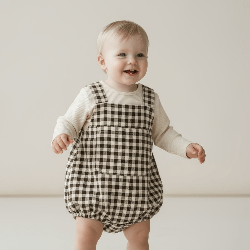 Lightweight Corduroy Baby Romper in Gingham
