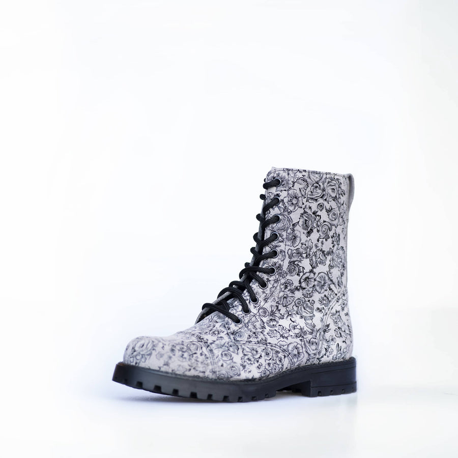 Stylish 511 Gray Flowers Boots – Unisex, Durable & Comfortable by Samelin at www.brixbailey.com