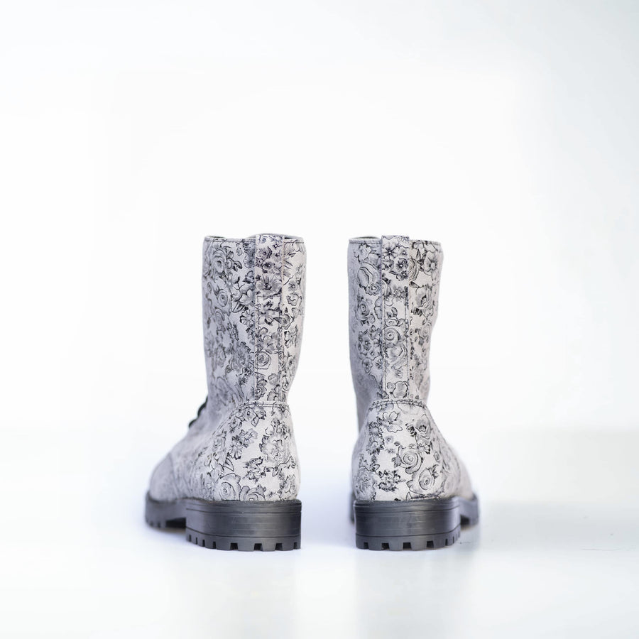 511 Gray Flowers Boots – Unisex Leather Punk Style by Samelin at www.brixbailey.com