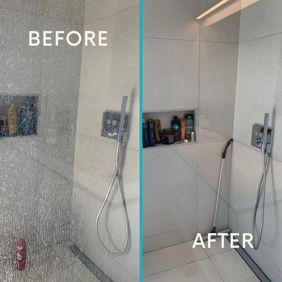 gentle spray of gogonano ecodescaler coating a bathroom tap with a soft, protective glow