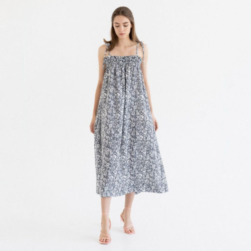 Linen Ballade Dress - Porcelain Flowers