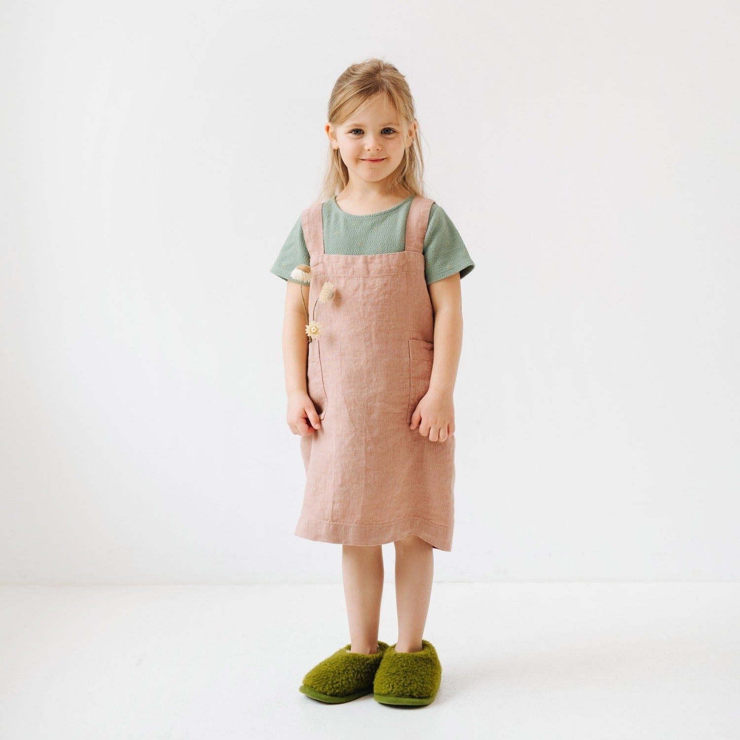 playful cafe creme kids apron with pockets, no ties, perfect for messy kitchen adventures