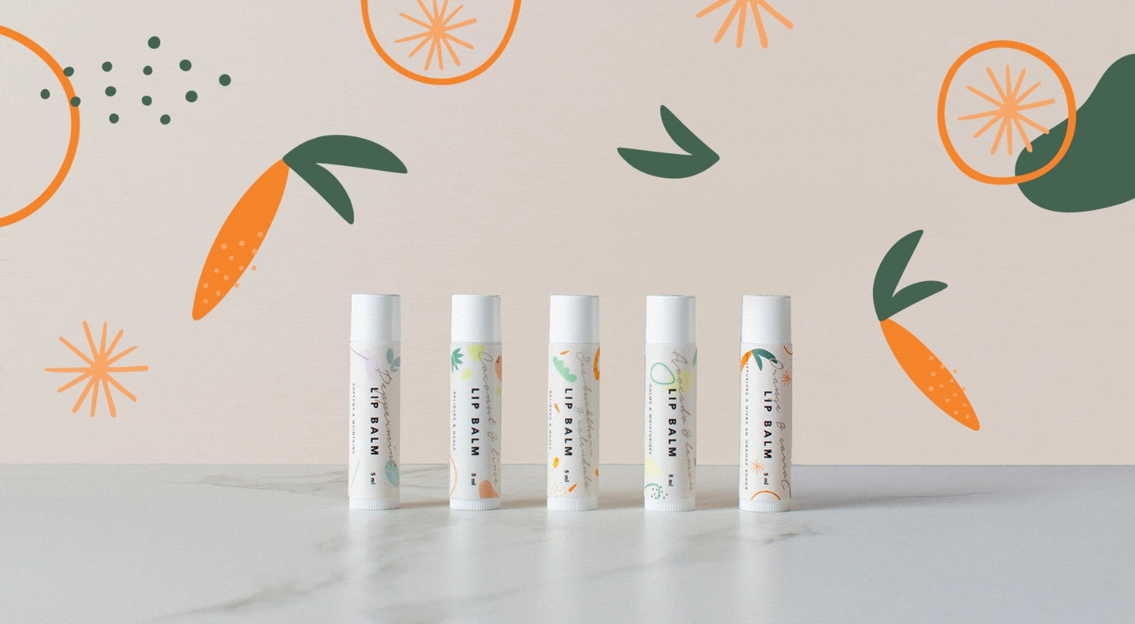 a playful shot of avocado and lemon lip balm glowing with citrusy goodness on a sunny yellow background
