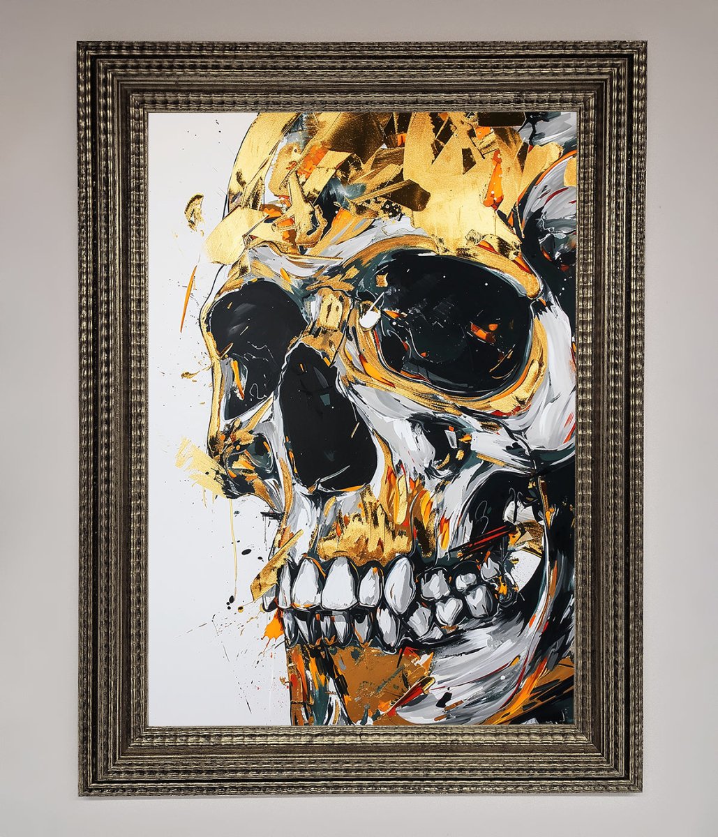 Liquid Gold Skull Framed Print