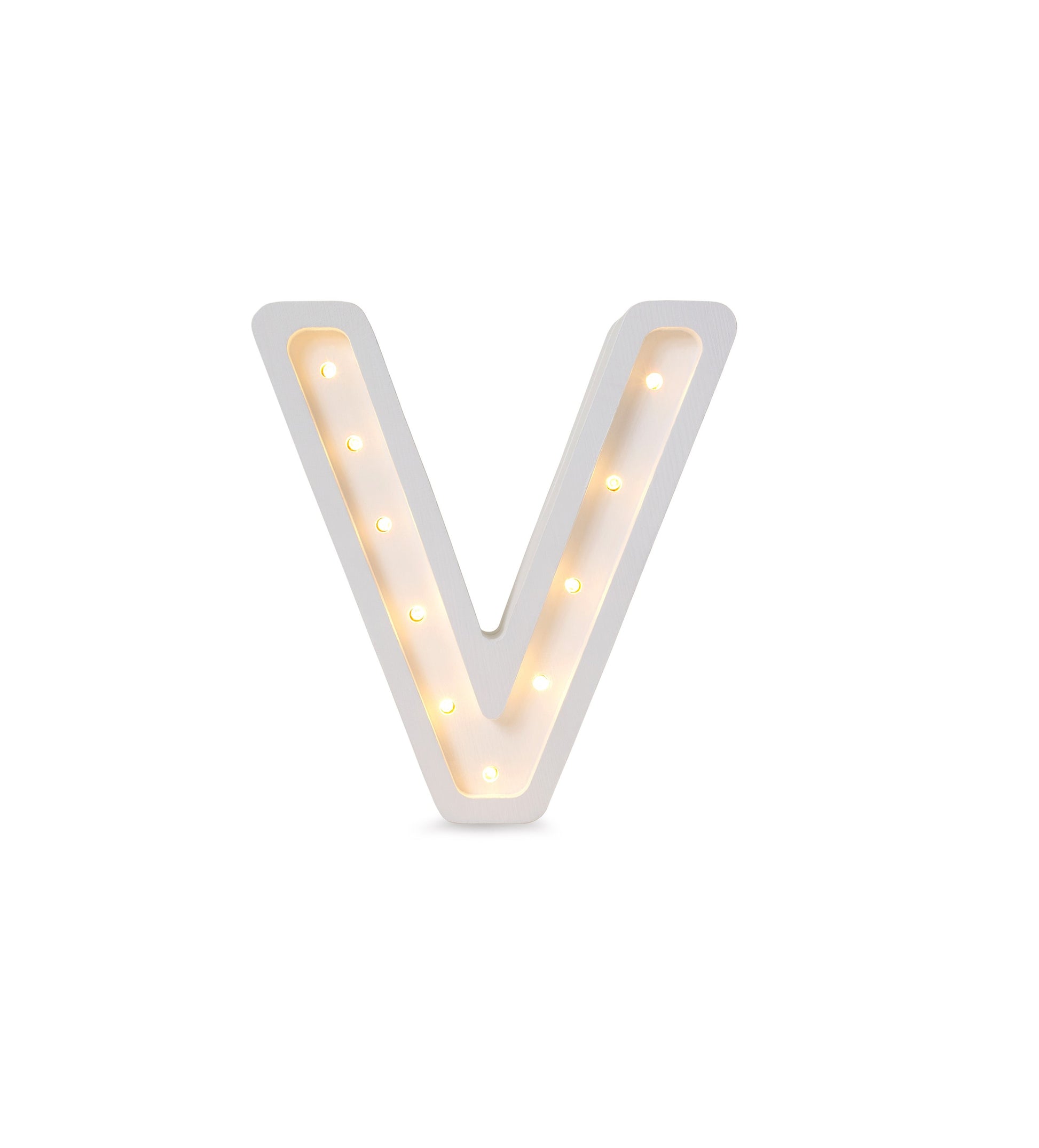 bold solid pinewood letter v lamp casting a warm glow in a modern nursery