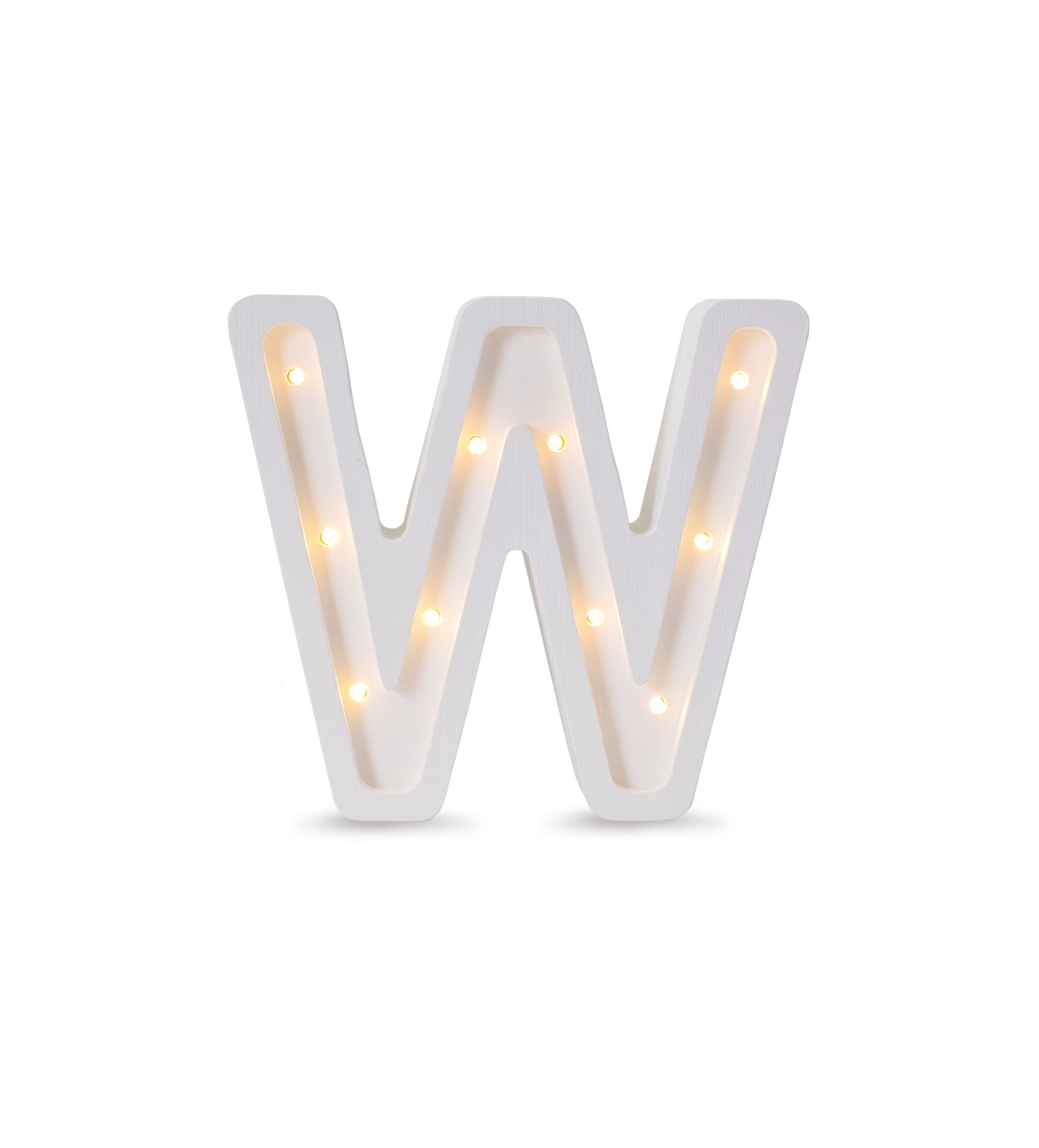 bold solid pinewood letter w lamp glowing warmly in a modern nursery