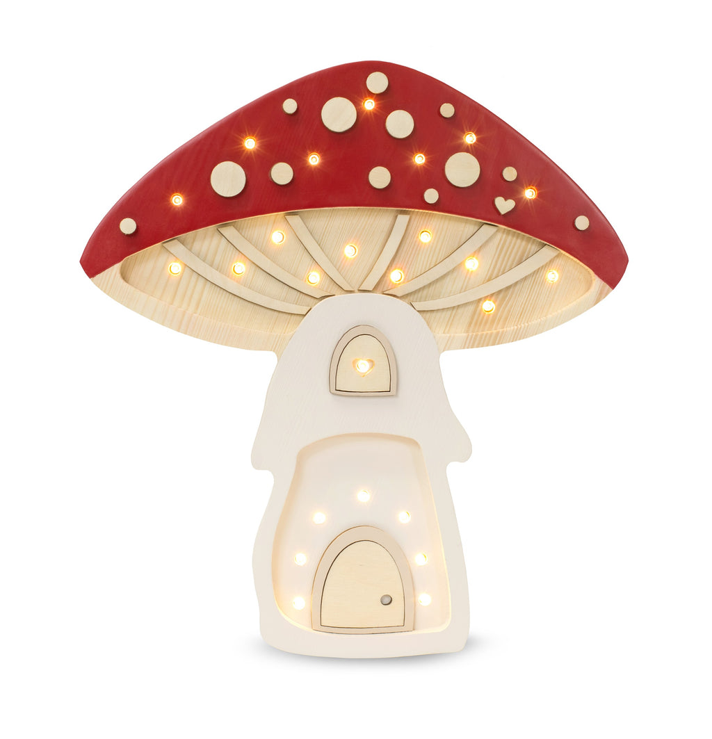practical view of the pinewood mushroom lamp showing its long 180 cm cord and smart timer controls