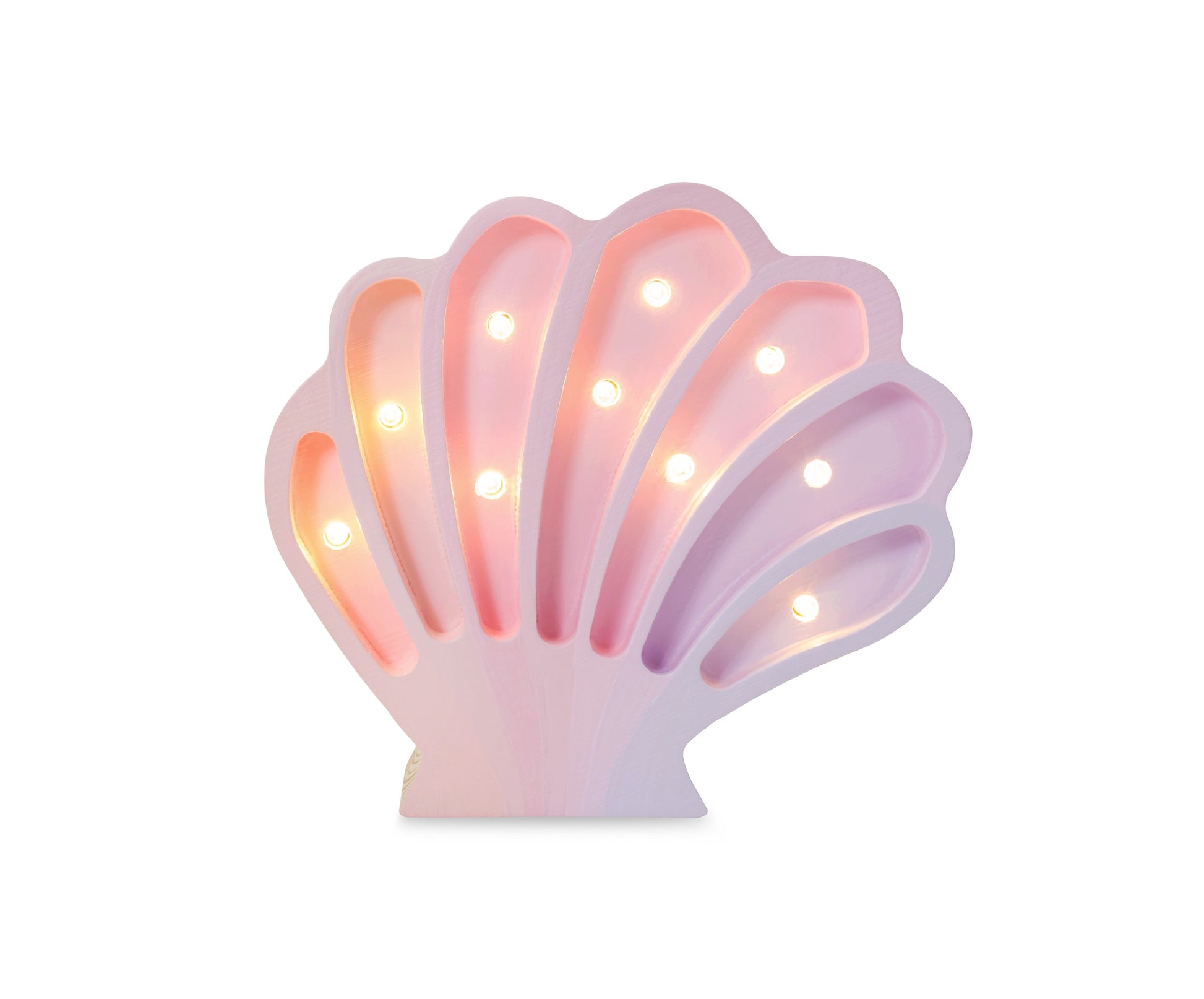 functional view of the seashell lamp's dimmer and timer controls on its wooden base