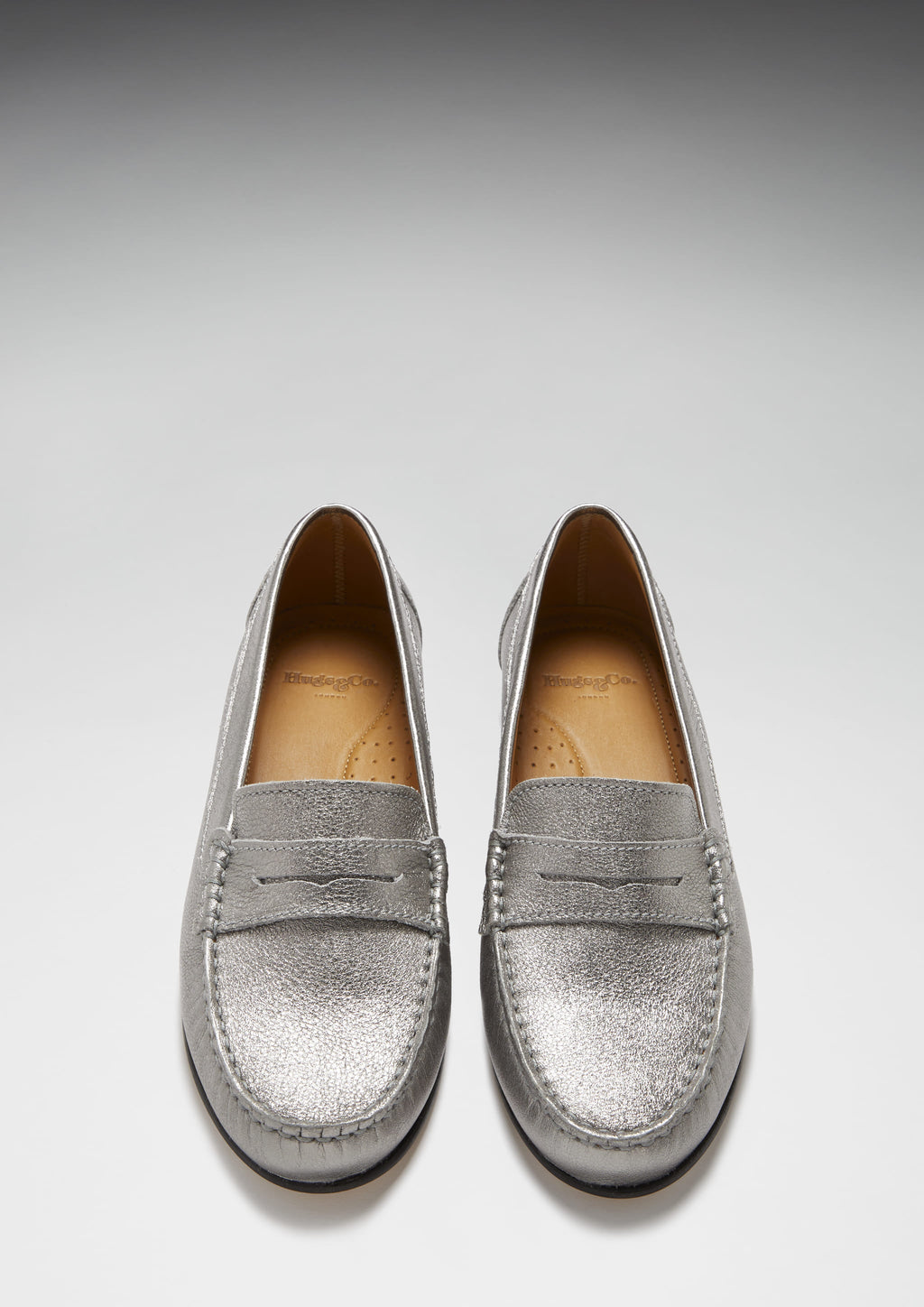 Women's Penny Loafers in Titanium Metallic Leather