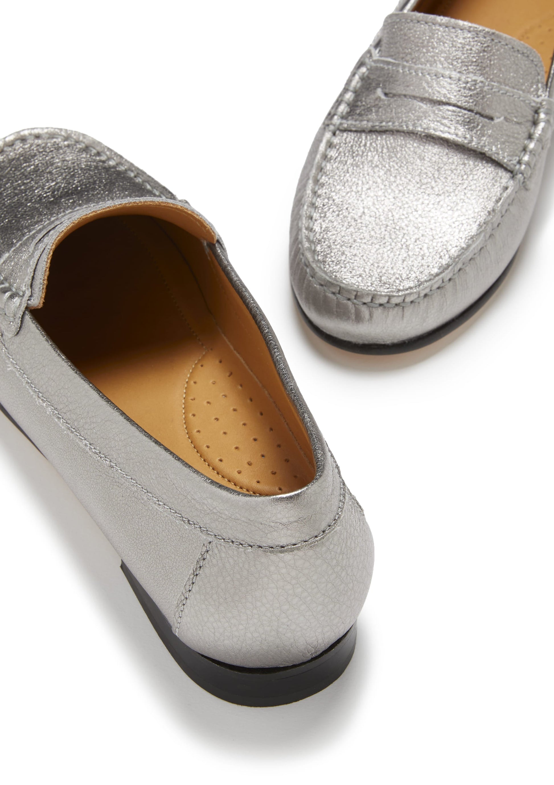 Women's Penny Loafers in Titanium Metallic Leather
