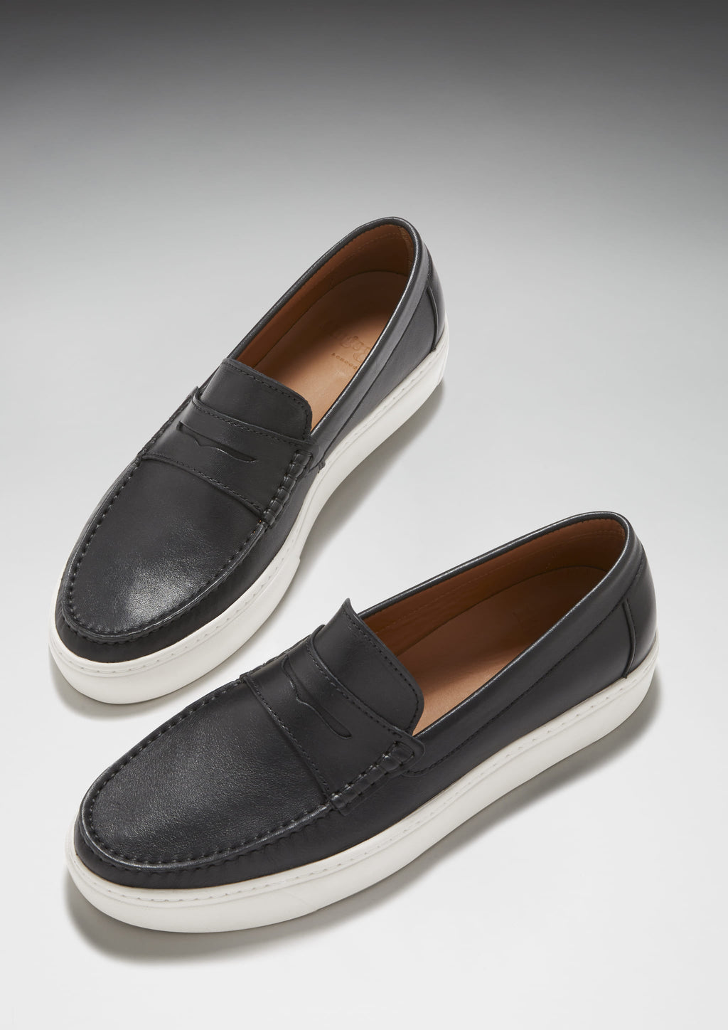 Black Leather Slip On Sneaker Loafers for Men