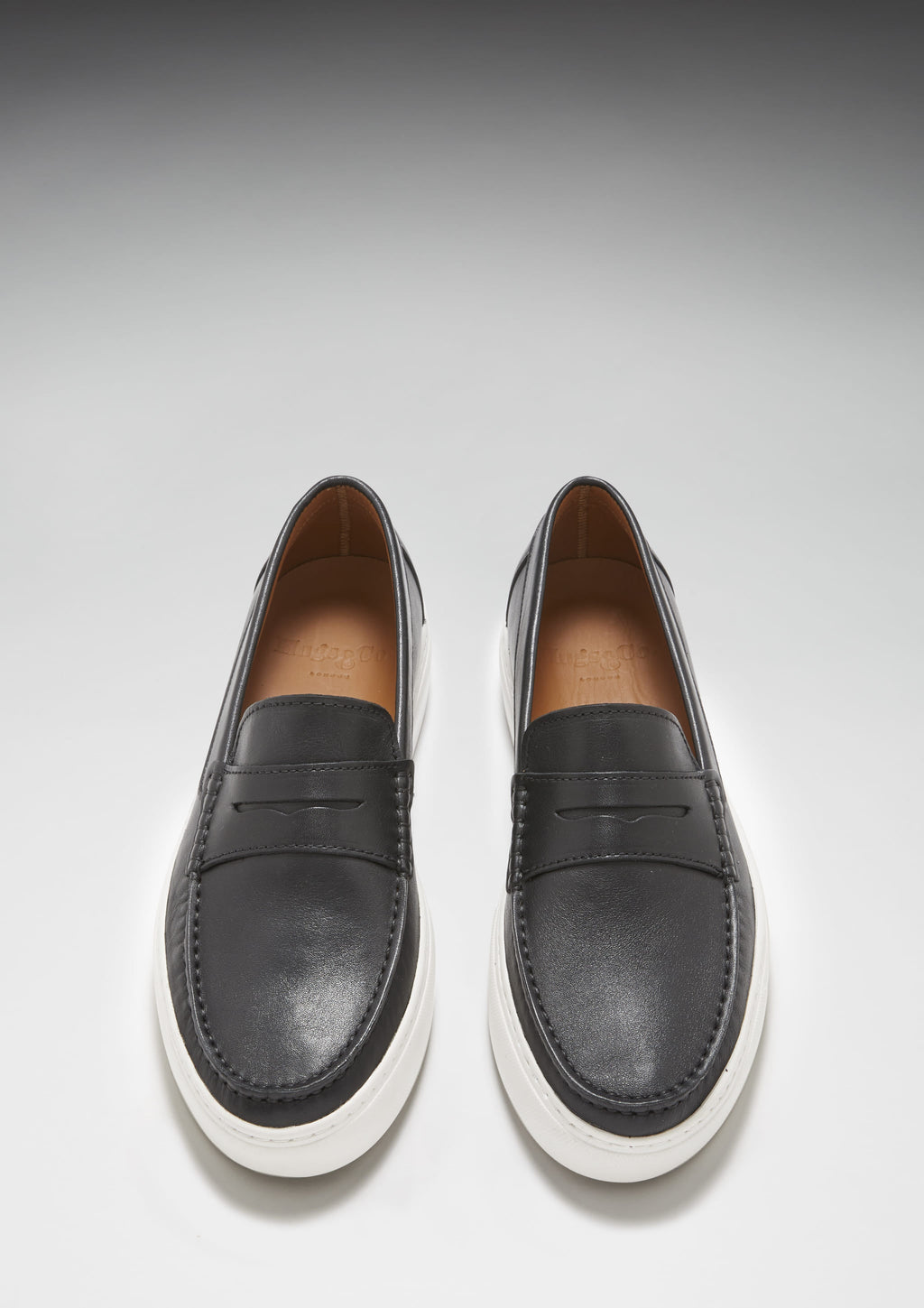 Black Leather Slip On Sneaker Loafers for Men