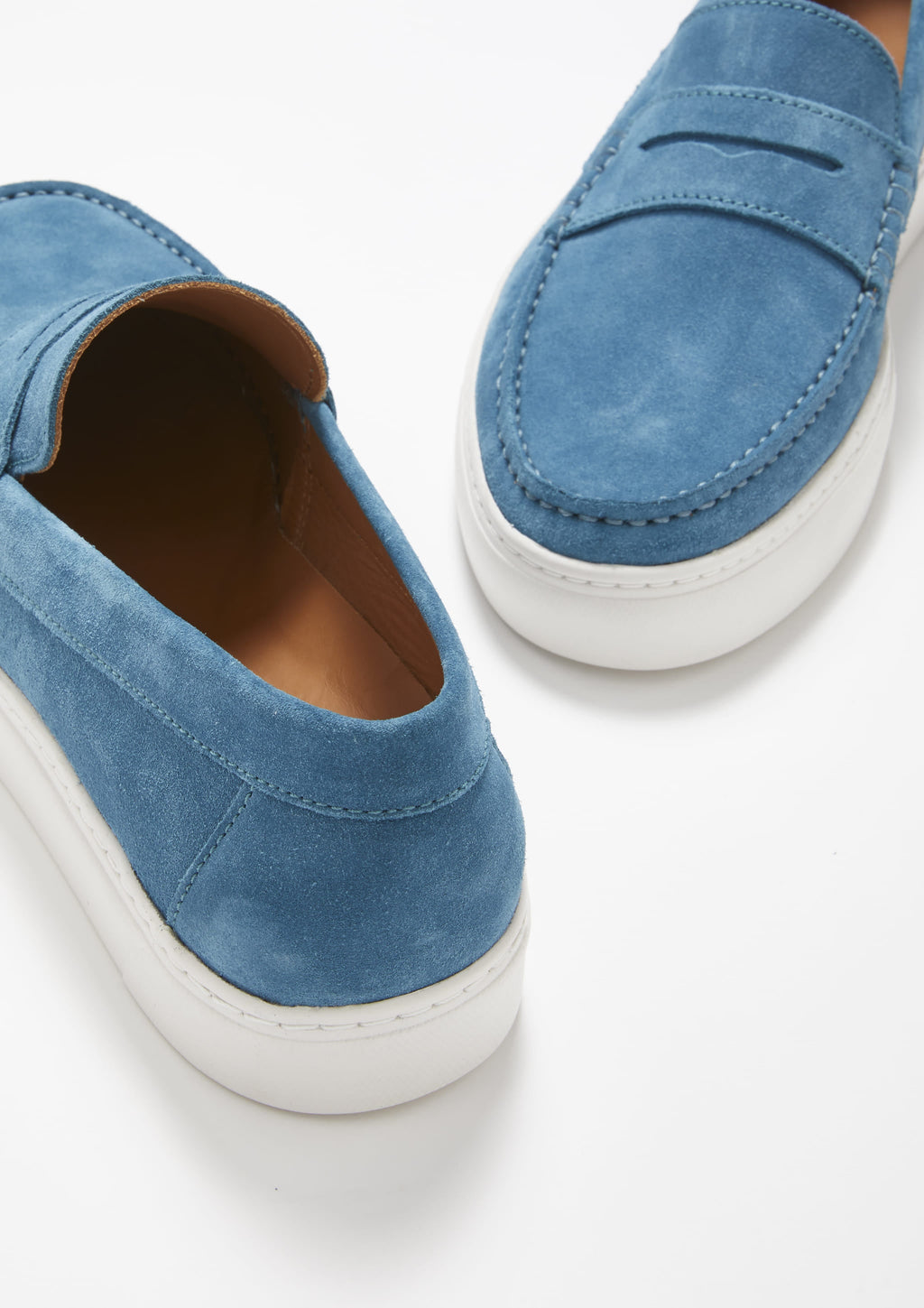Petrol Blue Suede Slip On Sneaker Loafers