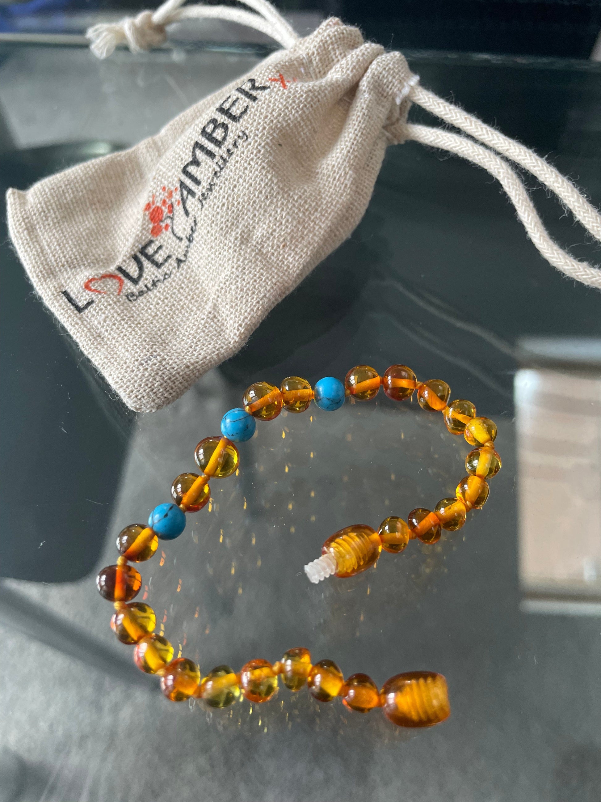 Child Blue Turquoise Howlite Polished Honey Baltic Amber Anklet