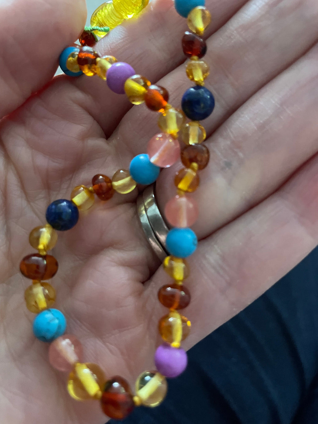 Child Blossom Howlite Lapis Lazuli Quartz Honey Baltic Amber Anklet Bracelet
