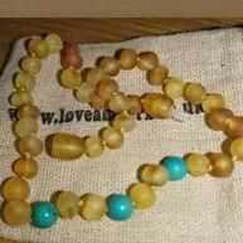 Child Bluebird Raw Honey Blue Turquoise Howlite Amber Necklace