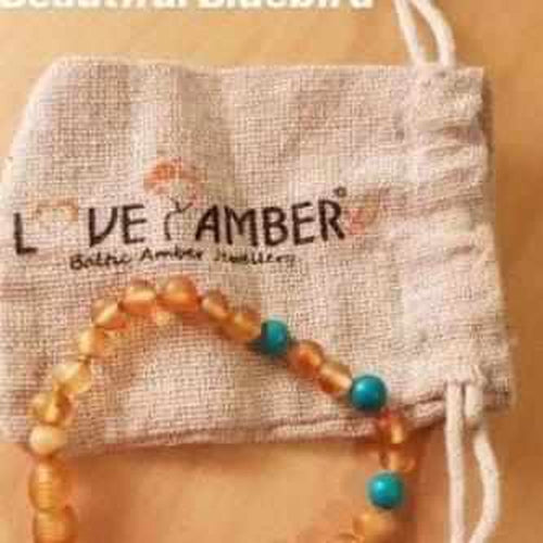 Child Bluebird Raw Honey Baltic Amber and Blue Howlite Anklet Bracelet